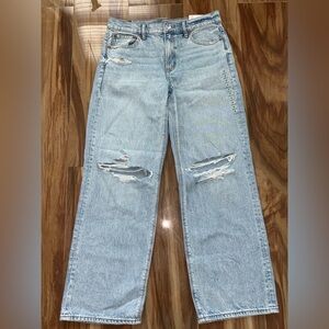 American Eagle Outfitters Blue Straight Jeans with Distressed Details